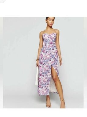 Reformation Pink Lavender Floral Cowl Slip Midi Dress
